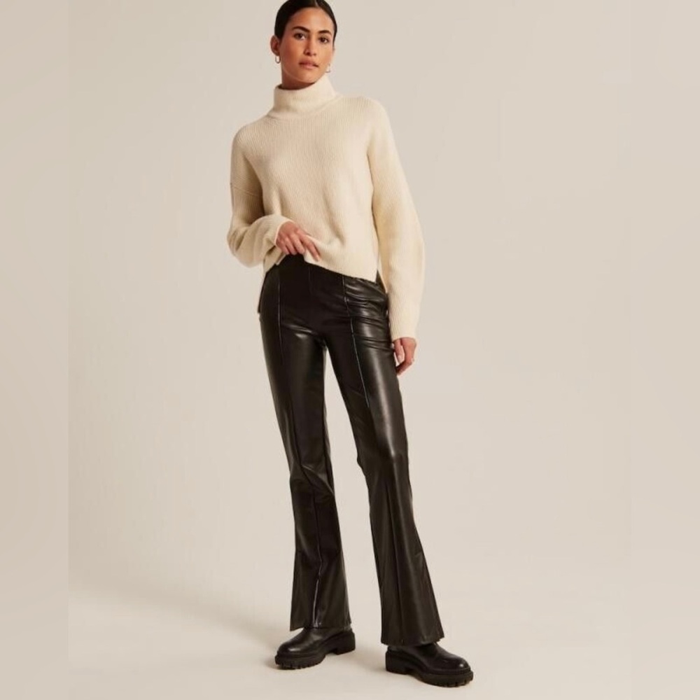 NWT Abercrombie & Fitch Split-Hem Vegan Leather Slim Flare Pant